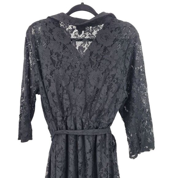 Torrid Womens Maxi Lace Shirt Dress Sz 1 Black Button Down Belted Cocktail Party - Picture 11 of 12